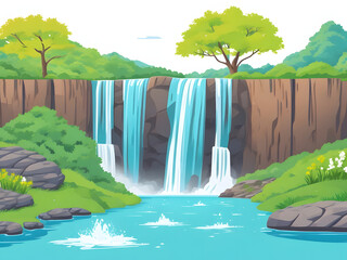 Waterfall Landscape Illustration Background, Waterfall Landscape Background, Generative Ai