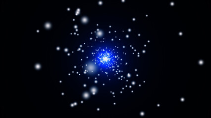 Abstract point source of colored particles. Abstract star cluster. 3D render.