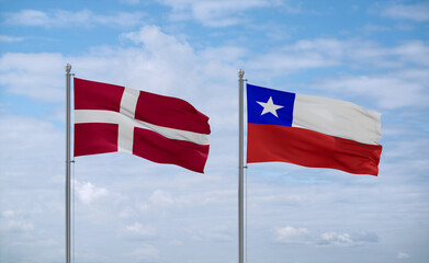 Chile and Denmark flags, country relationship concept