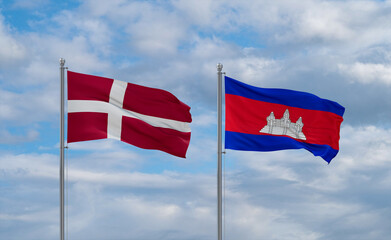 Cambodia and Denmark flags, country relationship concept