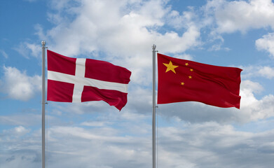 China and Denmark flags, country relationship concept