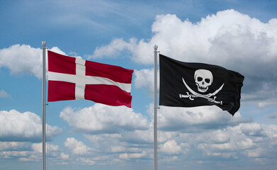 Pirate and Denmark flags, country relationship concept