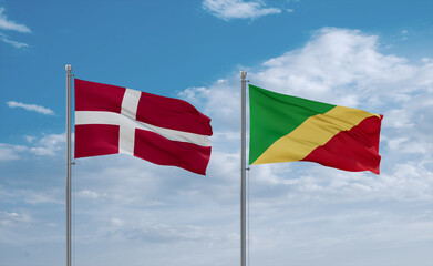 Congo and Denmark flags, country relationship concept