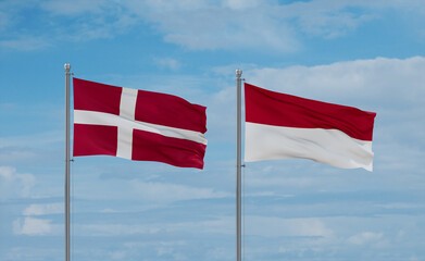 Indonesia and Denmark flags, country relationship concept