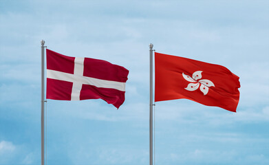 Hong Kong and Denmark flags, country relationship concept