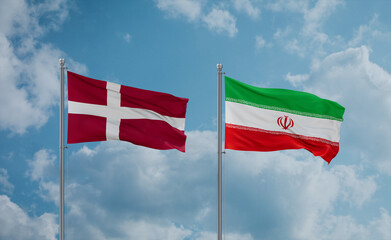 Iran and Denmark flags, country relationship concept