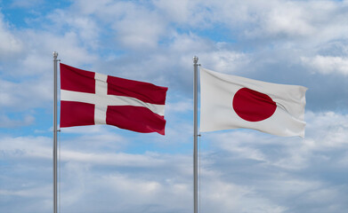 Japan and Denmark flags, country relationship concept
