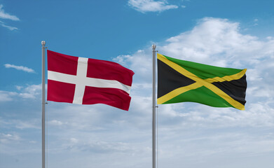 Jamaica and Denmark flags, country relationship concept