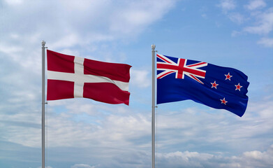 New Zealand and Denmark flags, country relationship concept