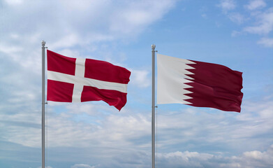 Qatar and Denmark flags, country relationship concept