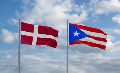 Puerto Rico and Denmark flags, country relationship concept
