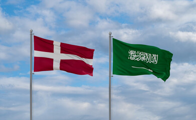 Denmark and Saudi Arabia flags, country relationship concepts