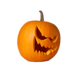 Carved pumpkin for Halloween isolated on white