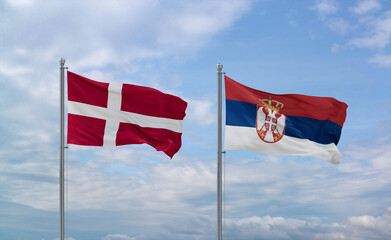 Serbia and Denmark flags, country relationship concept