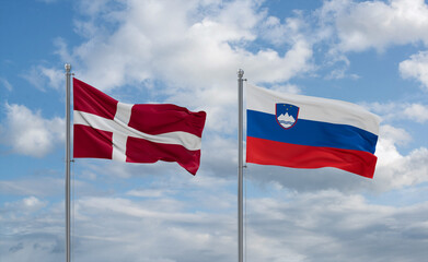 Slovenia and Denmark flags, country relationship concept