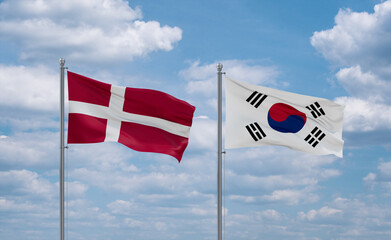 South Korea and Denmark flags, country relationship concept