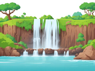 Waterfall Landscape Illustration Background, Waterfall Landscape Background, Generative Ai