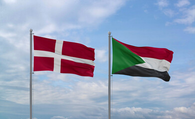Sudan and Denmark flags, country relationship concept