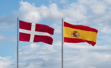 Spain and Denmark flags, country relationship concept