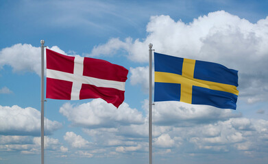 Sweden and Denmark flags, country relationship concept