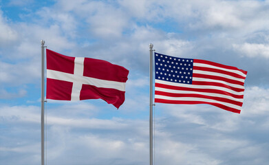 USA and Denmark flags, country relationship concepts