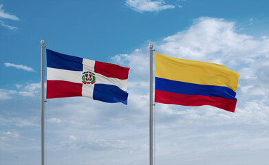 Colombia and Dominican flags, country relationship concept