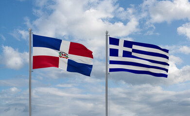 Greece and Dominican flags, country relationship concept