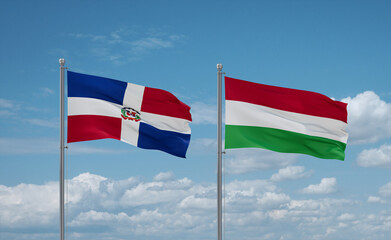 Hungary and Dominican flags, country relationship concept