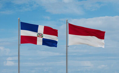 Indonesia and Dominican flags, country relationship concept