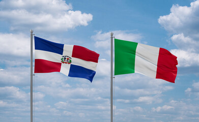 Italy and Dominican flags, country relationship concept