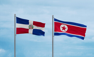 North Korea and Dominican flags, country relationship concept