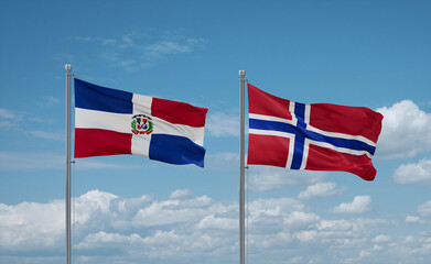 Norway and Dominican flags, country relationship concept