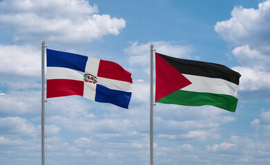 Palestine and Dominican flags, country relationship concept