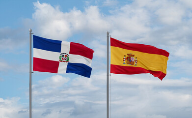 Spain and Dominican flags, country relationship concept