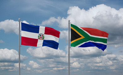 South Africa and Dominican flags, country relationship concept