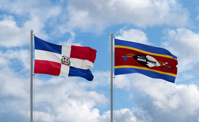 Eswatini and Dominican flags, country relationship concept