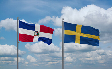 Sweden and Dominican flags, country relationship concept