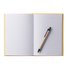 Open paper notebook with pen. Realistic, photography, isolated on white background. - obrazy, fototapety, plakaty