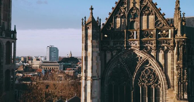 Architecture of Utrecht Cathedral, Dom van Utrecht, Netherlands, Aerial View
