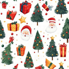 Christmas seamless cartoon pattern on white background