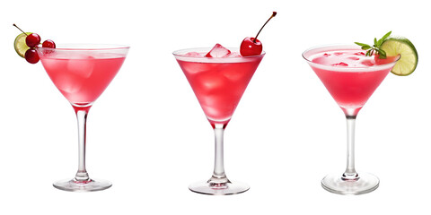 Cosmopolitan cocktail with cherry, isolated - obrazy, fototapety, plakaty