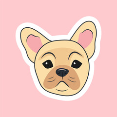 Sticker Head of a cute beige French bulldog puppy on a pink background