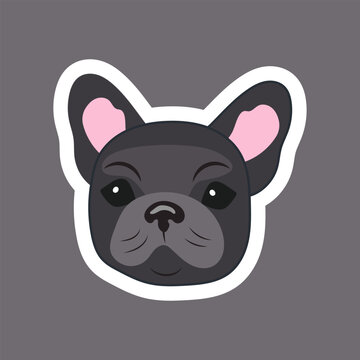 Sticker Head of a cute black French bulldog puppy on a gray background