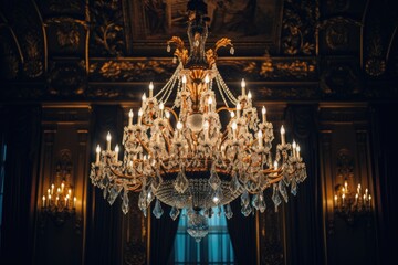 Elegant chandelier illuminating a grand ballroom.