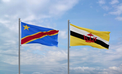 Brunei and Congo or Congo-Kinshasa flags, country relationship concepts