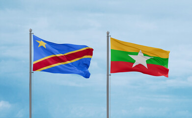 Myanmar and Congo or Congo-Kinshasa flags, country relationship concept