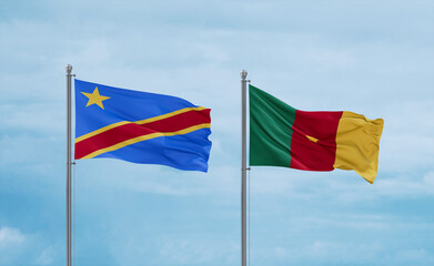 Cameroon and Congo or Congo-Kinshasa flags, country relationship concept