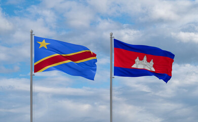 Cambodia and Congo or Congo-Kinshasa flags, country relationship concept