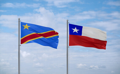 Chile and Congo or Congo-Kinshasa flags, country relationship concept