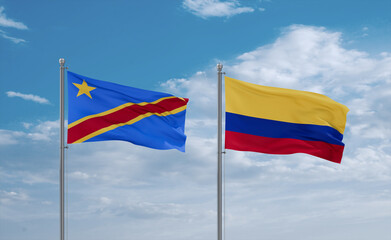 Colombia and Congo or Congo-Kinshasa flags, country relationship concept